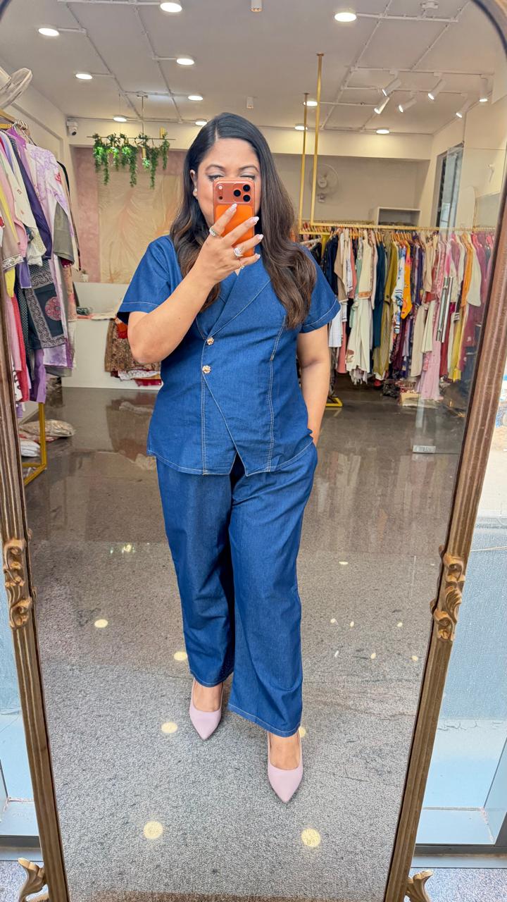 Super soft denim cotton co ord in blue